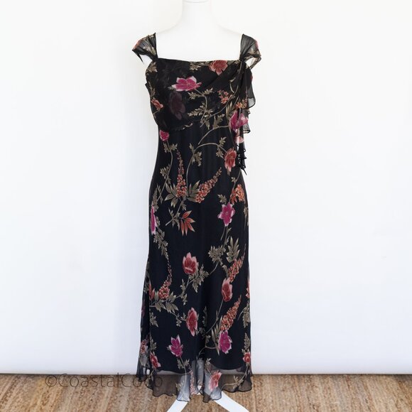 Vintage David Warren 12/14 Floral 100% Silk Flutter Y2K Dark Romantic Whimsigoth - Picture 2 of 12